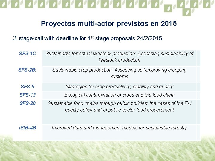 Proyectos multi-actor previstos en 2015 2 stage-call with deadline for 1 st stage proposals