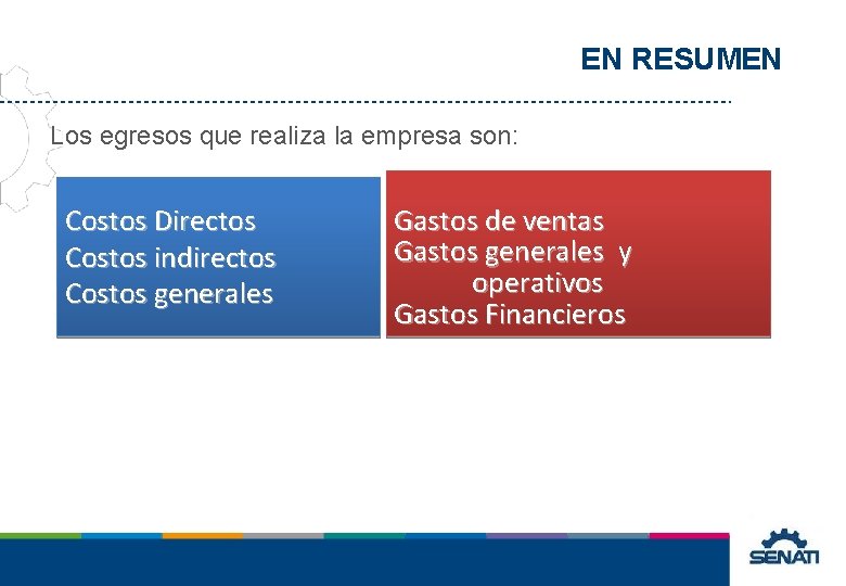 EN RESUMEN Los egresos que realiza la empresa son: Costos Directos Costos indirectos Costos EN RESUMEN Los egresos que realiza la empresa son: Costos Directos Costos indirectos Costos