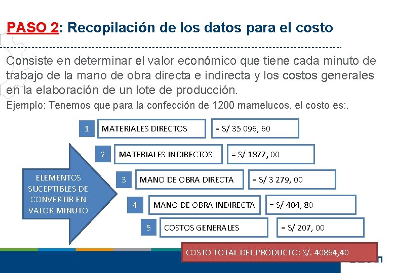 PASO 2: 2 Recopilación de los datos para el costo Consiste en determinar el PASO 2: 2 Recopilación de los datos para el costo Consiste en determinar el