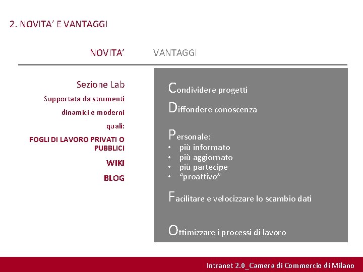 2. NOVITA’ E VANTAGGI NOVITA’ Sezione Lab Supportata da strumenti dinamici e moderni quali:
