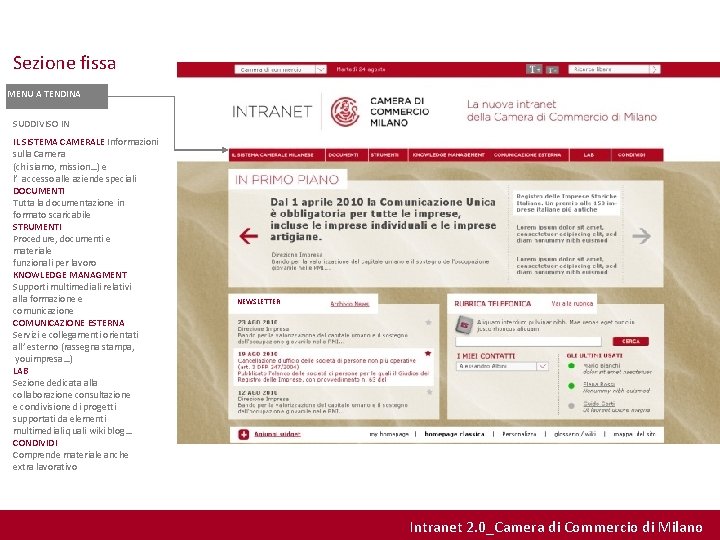 Sezione fissa MENU A TENDINA SUDDIVISO IN IL SISTEMA CAMERALE Informazioni sulla Camera (chi