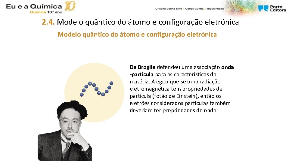 2. 4. Modelo quântico do átomo e configuração eletrónica De Broglie defendeu uma associação 2. 4. Modelo quântico do átomo e configuração eletrónica De Broglie defendeu uma associação