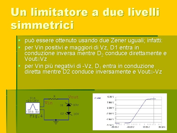 Un limitatore a due livelli simmetrici § può essere ottenuto usando due Zener uguali;