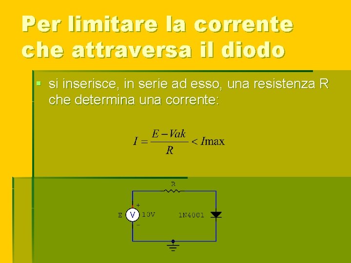 Per limitare la corrente che attraversa il diodo § si inserisce, in serie ad