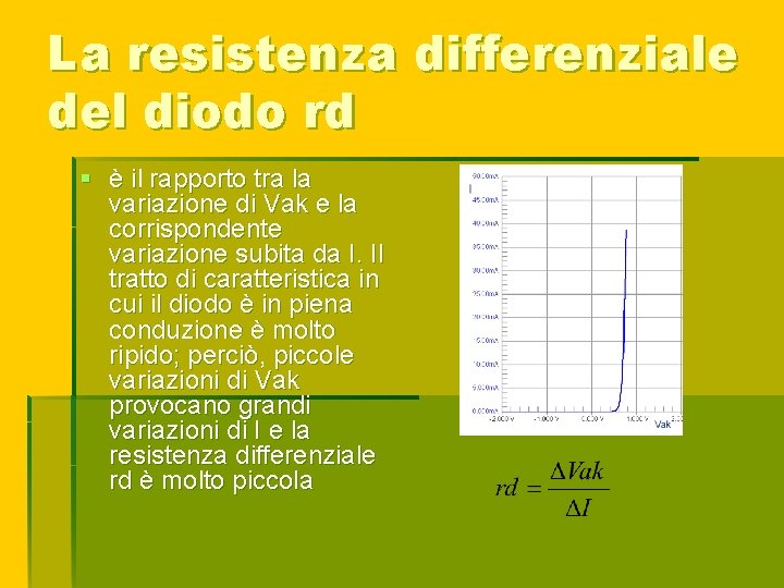 La resistenza differenziale del diodo rd § è il rapporto tra la variazione di