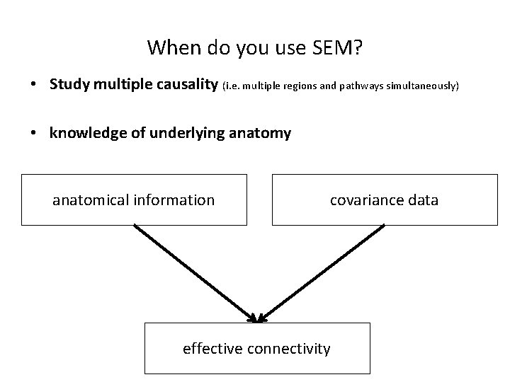 When do you use SEM? • Study multiple causality (i. e. multiple regions and