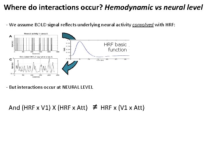 Where do interactions occur? Hemodynamic vs neural level - We assume BOLD signal reflects