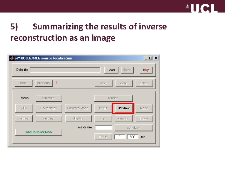 5) Summarizing the results of inverse reconstruction as an image Window 