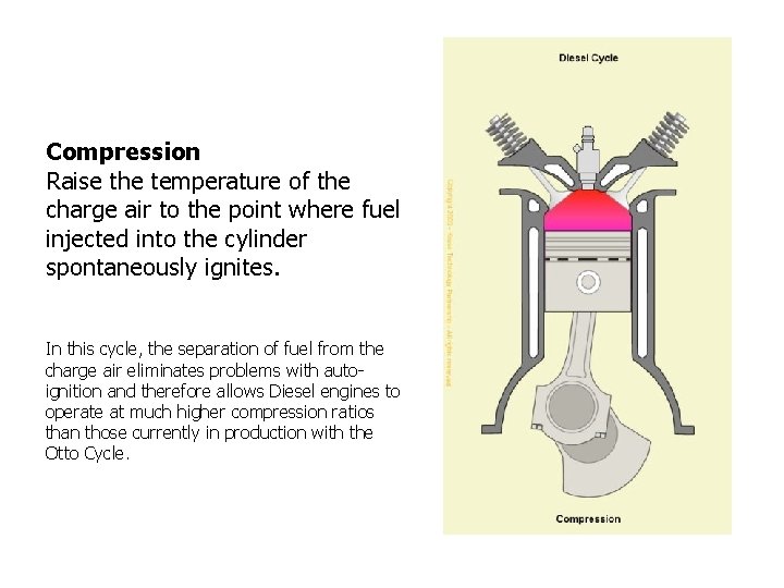 Compression Raise the temperature of the charge air to the point where fuel injected