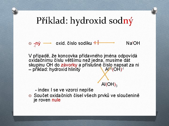 Příklad: hydroxid sodný O -ný -I oxid. číslo sodíku +I Na. IOH V případě,