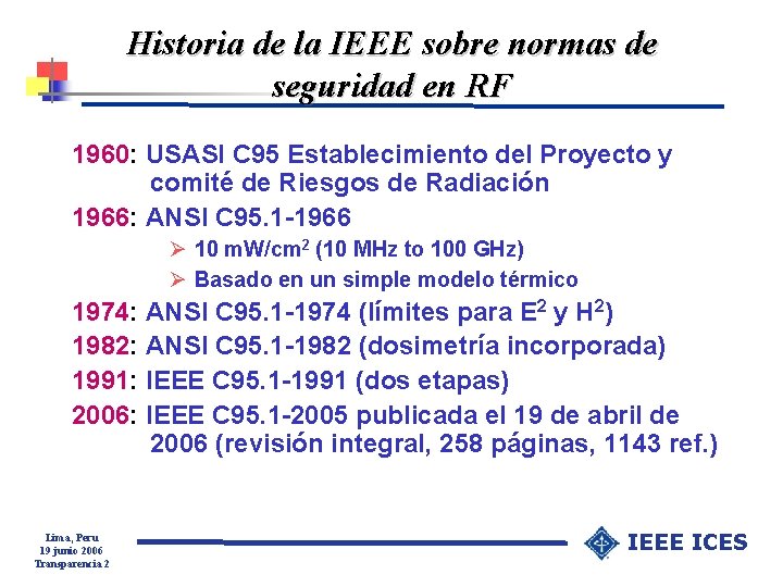 Historia de la IEEE sobre normas de seguridad en RF 1960: USASI C 95