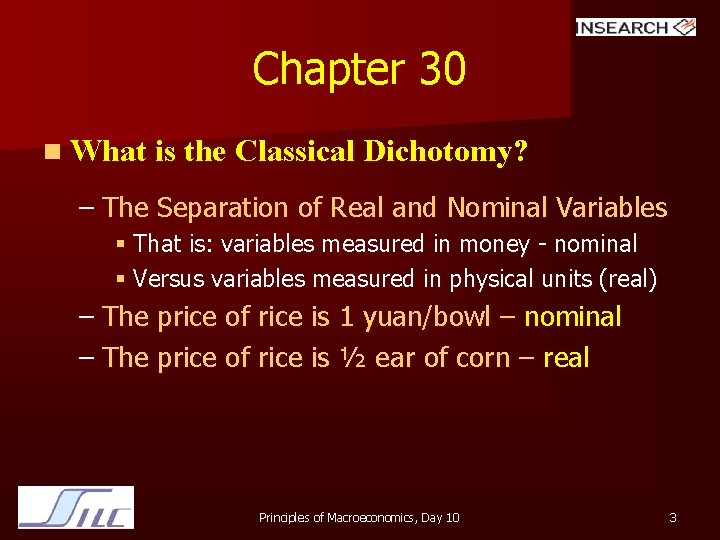 Chapter 30 n What is the Classical Dichotomy? – The Separation of Real and