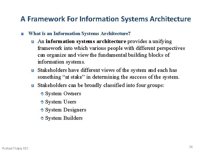 A Framework For Information Systems Architecture : What is an Information Systems Architecture? < A Framework For Information Systems Architecture : What is an Information Systems Architecture? <