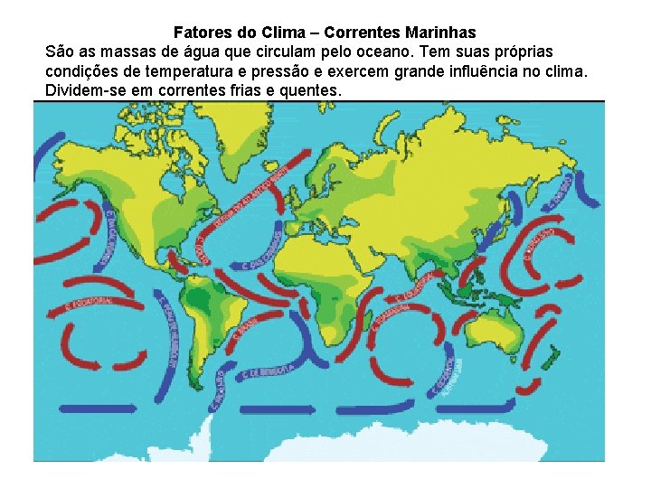 Fatores do Clima – Correntes Marinhas São as massas de água que circulam pelo