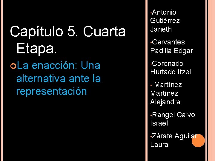  • Antonio Capítulo 5. Cuarta Etapa. La enacción: Una alternativa ante la representación