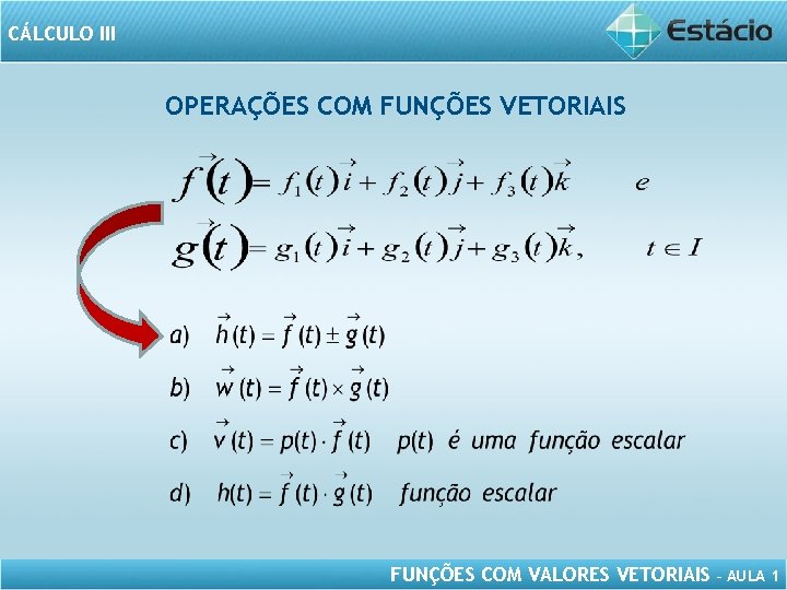 CÁLCULO III OPERAÇÕES COM FUNÇÕES VETORIAIS FUNÇÕES COM VALORES VETORIAIS – AULA 1 