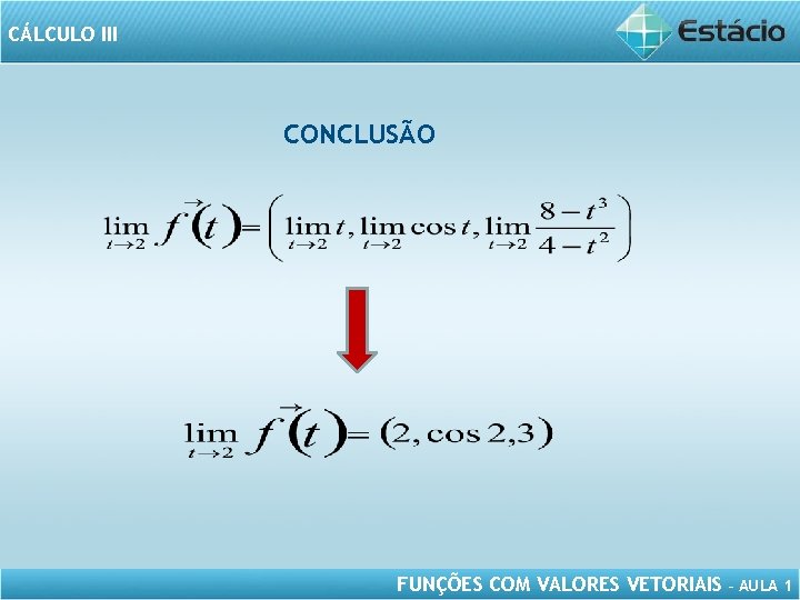 CÁLCULO III CONCLUSÃO FUNÇÕES COM VALORES VETORIAIS – AULA 1 