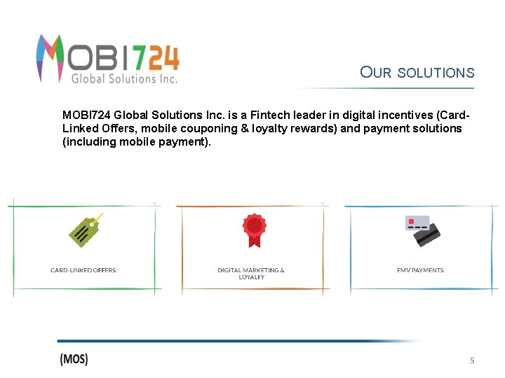 OUR SOLUTIONS MOBI 724 Global Solutions Inc. is a Fintech leader in digital incentives