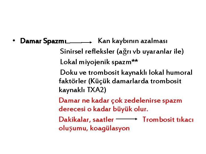  • Damar Spazmı Kan kaybının azalması Sinirsel refleksler (ağrı vb uyaranlar ile) Lokal