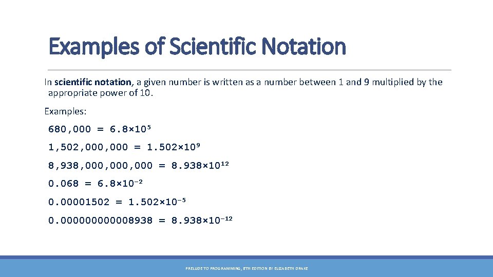 Examples of Scientific Notation In scientific notation, a given number is written as a