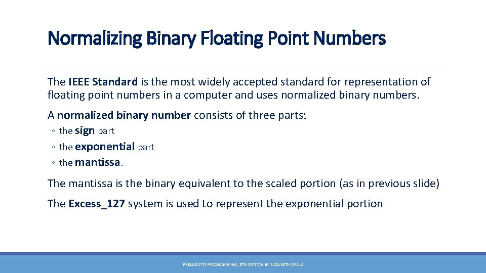 Normalizing Binary Floating Point Numbers The IEEE Standard is the most widely accepted standard
