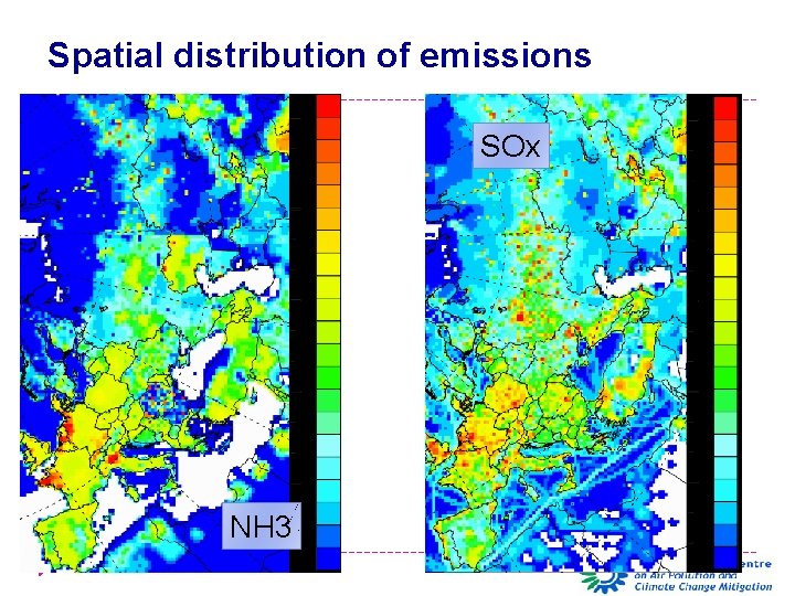 Spatial distribution of emissions SOx NH 3 