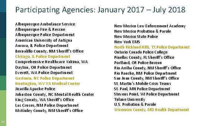 Participating Agencies: January 2017 – July 2018 Albuquerque Ambulance Service Albuquerque Fire & Rescue