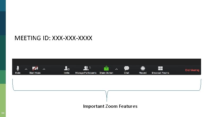 MEETING ID: XXX-XXXX Important Zoom Features 34 