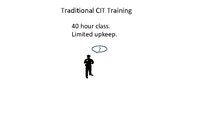 Traditional CIT Training 40 hour class. Limited upkeep. ? 