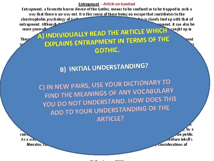 Entrapment - Article on handout Entrapment, a favourite horror device of the Gothic, means Entrapment - Article on handout Entrapment, a favourite horror device of the Gothic, means