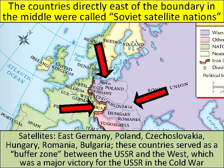 The countries directly east of the boundary in the middle were called “Soviet satellite