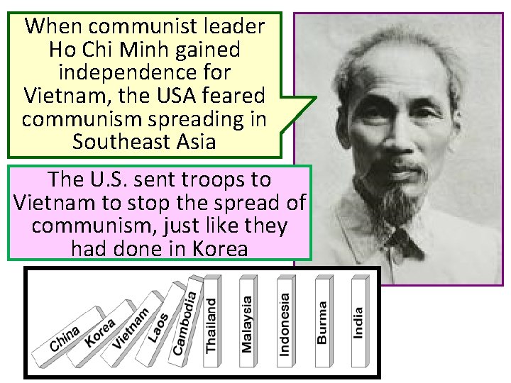 When communist leader Ho Chi Minh gained independence for Vietnam, the USA feared communism