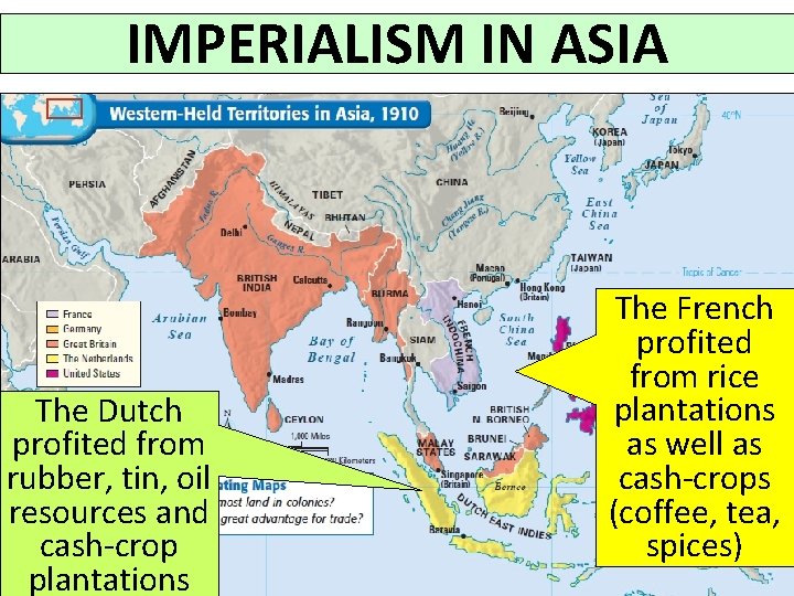 IMPERIALISM IN ASIA The Dutch profited from rubber, tin, oil resources and cash-crop plantations