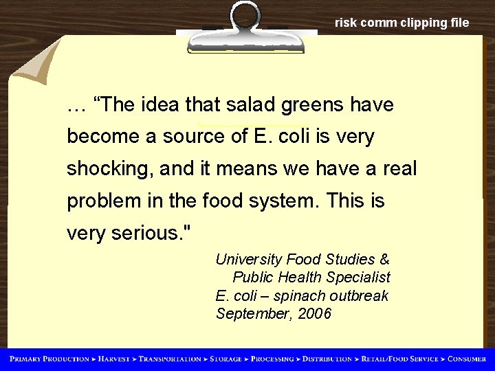 risk comm clipping file … “The idea that salad greens have become a source