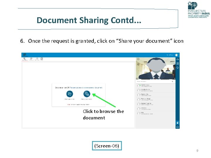 Document Sharing Contd. . . 6. Once the request is granted, click on “Share