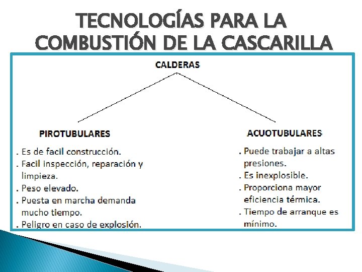TECNOLOGÍAS PARA LA COMBUSTIÓN DE LA CASCARILLA TECNOLOGÍAS PARA LA COMBUSTIÓN DE LA CASCARILLA