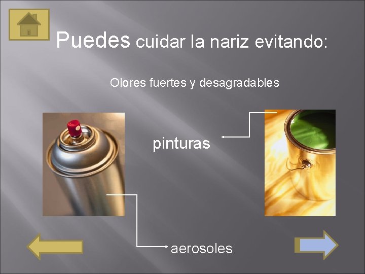 Puedes cuidar la nariz evitando: Olores fuertes y desagradables pinturas aerosoles 