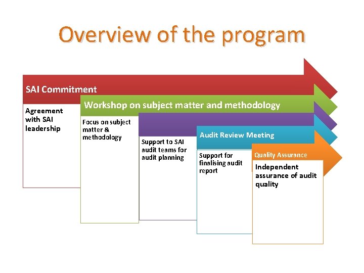 Overview of the program SAI Commitment Agreement with SAI leadership Workshop on subject matter