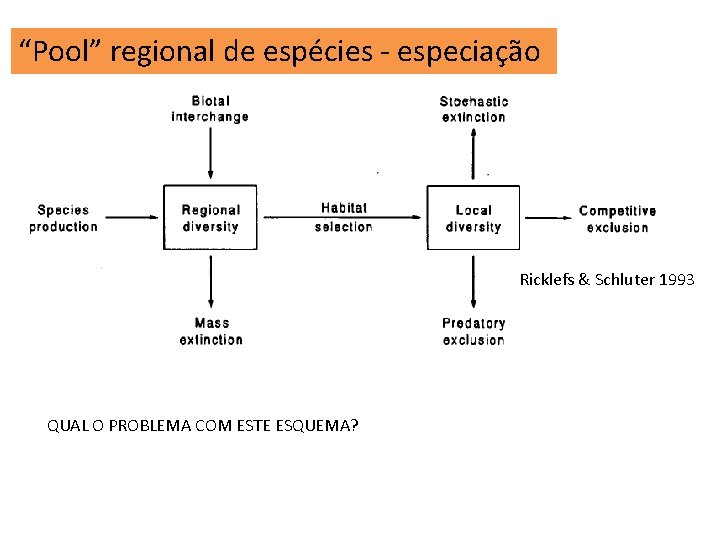 “Pool” regional de espécies - especiação Ricklefs & Schluter 1993 QUAL O PROBLEMA COM