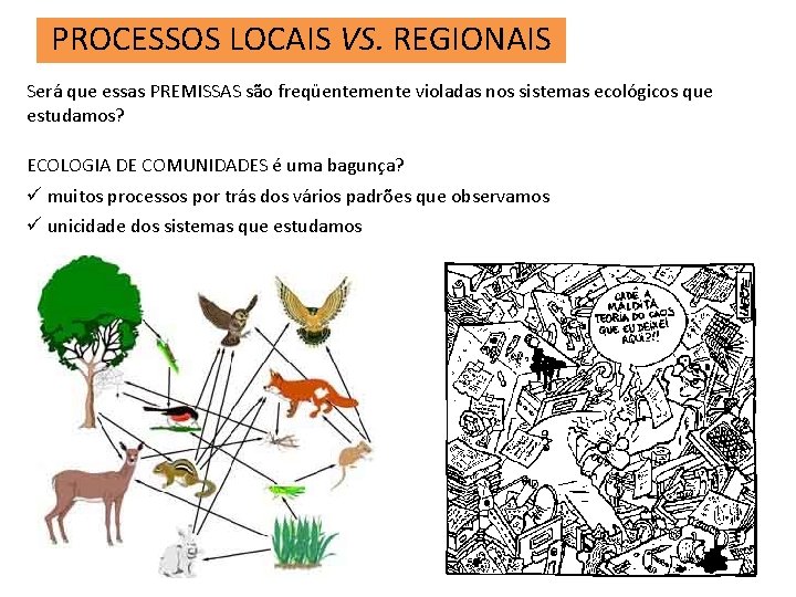 PROCESSOS LOCAIS VS. REGIONAIS Será que essas PREMISSAS são freqüentemente violadas nos sistemas ecológicos