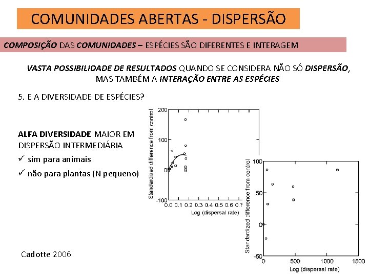 COMUNIDADES ABERTAS - DISPERSÃO COMPOSIÇÃO DAS COMUNIDADES – ESPÉCIES SÃO DIFERENTES E INTERAGEM VASTA