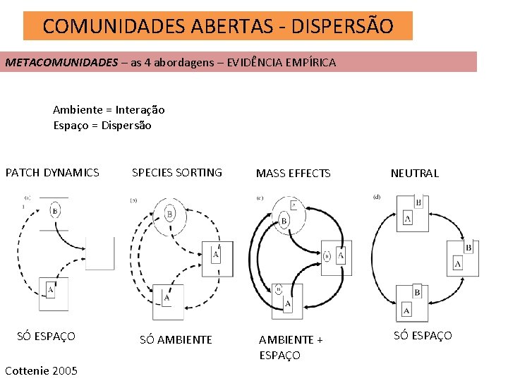 COMUNIDADES ABERTAS - DISPERSÃO METACOMUNIDADES – as 4 abordagens – EVIDÊNCIA EMPÍRICA Ambiente =