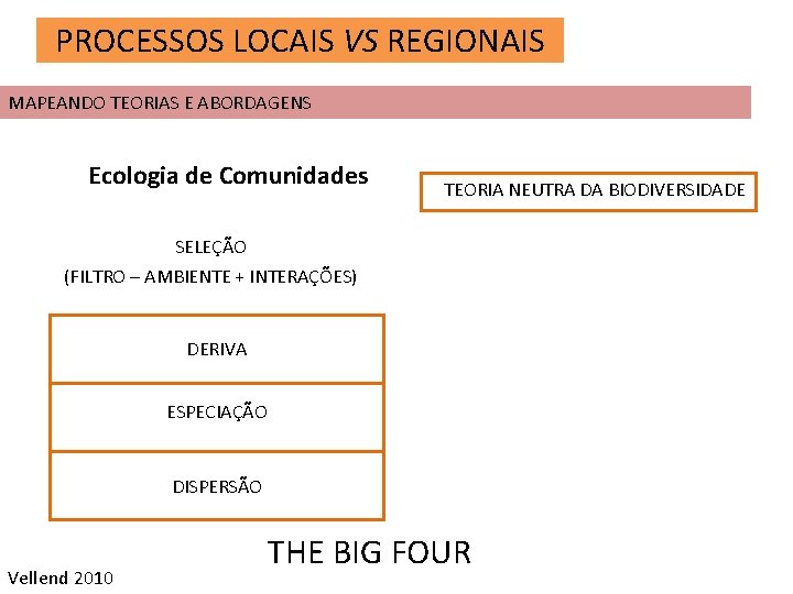 PROCESSOS LOCAIS VS REGIONAIS MAPEANDO TEORIAS E ABORDAGENS Ecologia de Comunidades TEORIA NEUTRA DA