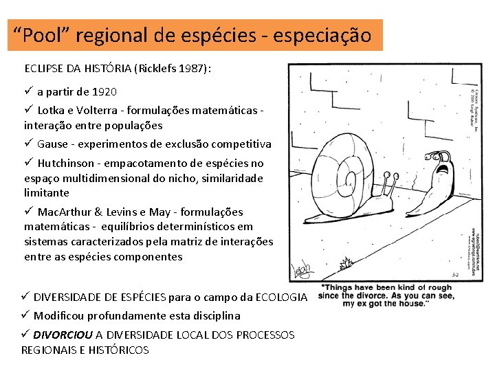 “Pool” regional de espécies - especiação ECLIPSE DA HISTÓRIA (Ricklefs 1987): ü a partir