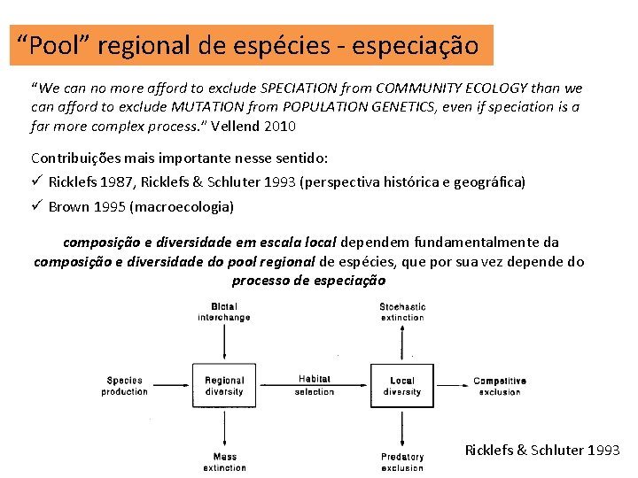 “Pool” regional de espécies - especiação “We can no more afford to exclude SPECIATION