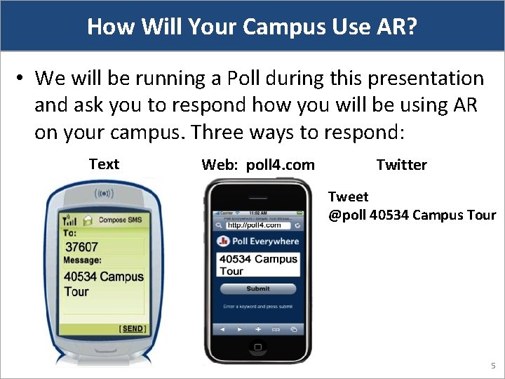 How Will Your Campus Use AR? • We will be running a Poll during