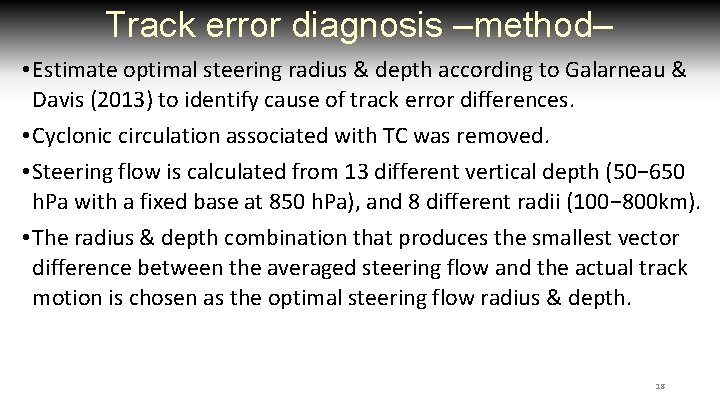 Track error diagnosis –method– • Estimate optimal steering radius & depth according to Galarneau