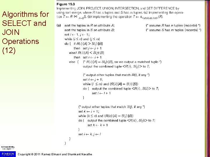 Algorithms for SELECT and JOIN Operations (12) Copyright © 2011 Ramez Elmasri and Shamkant