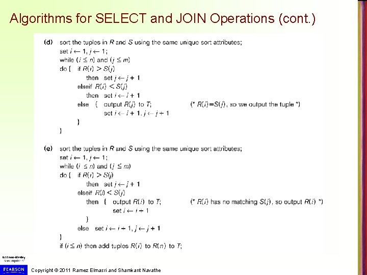 Algorithms for SELECT and JOIN Operations (cont. ) Copyright © 2011 Ramez Elmasri and