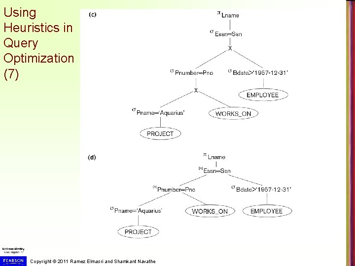 Using Heuristics in Query Optimization (7) Copyright © 2011 Ramez Elmasri and Shamkant Navathe